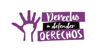 logo de la campaña Derecho a Defender Derechos: mano morada abierta